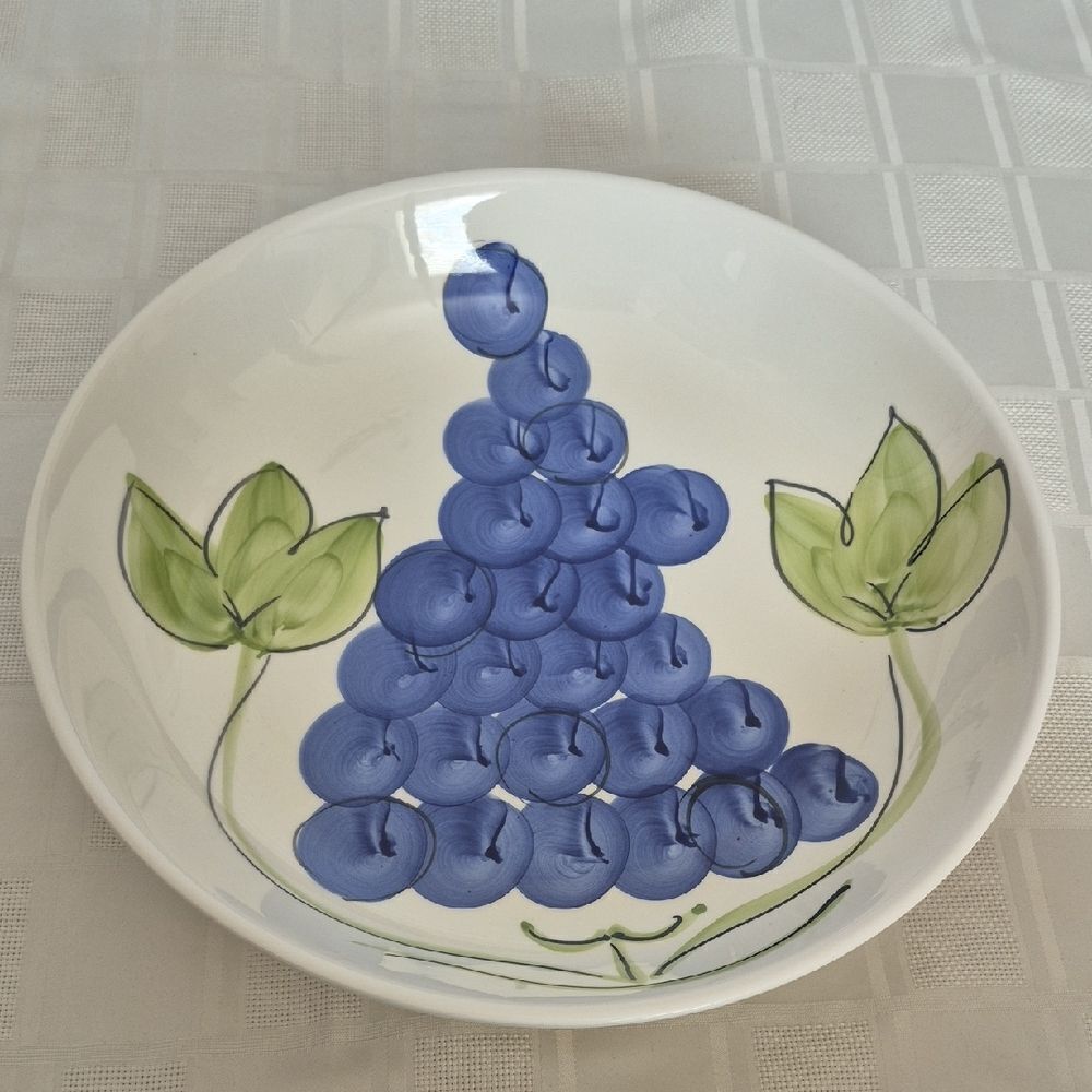 Hand-Painted Blue and Green Ceramic Serving Bowl